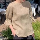 Elbow-sleeve Crew Neck Top