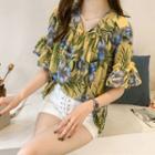 Short-sleeve Cold Shoulder Floral-print Top