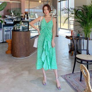 Drape-front Patterned Long Pinafore Dress