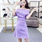 Cold Shoulder Short-sleeve A_line Dress Violet - One Size