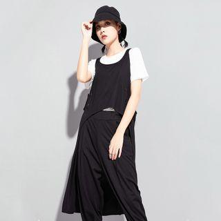 Sleeveless Shirred Overall Dress Black - One Size