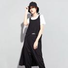 Sleeveless Shirred Overall Dress Black - One Size