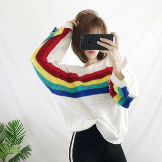 Rainbow Block Sweater As Shown In Figure - One Size