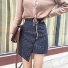 Asymmetric Plaid Pencil Skirt