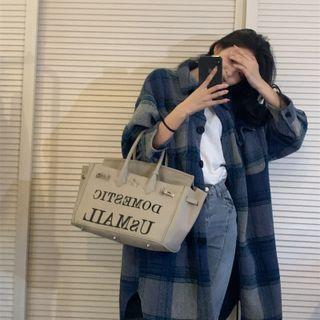 Plaid Long Shirt Jacket Gray & Blue - One Size