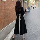 Bell-sleeve Knit Top / Lace-up Maxi A-line Skirt