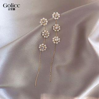Faux Pearl Flower Drop Earring 1 Pair - Gold - One Size