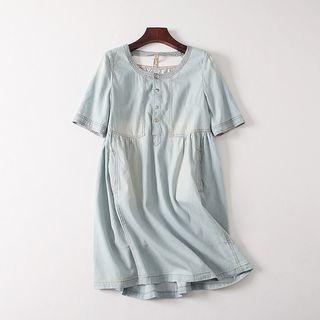Short-sleeve Washed Denim A-line Dress