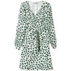 V-neck Tie-waist Print Mini A-line Dress