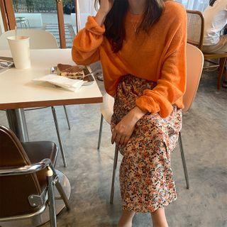 Midi Floral A-line Skirt Tangerine - One Size