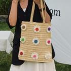 Flower Detail Straw Tote Bag