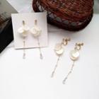 Shell Faux Pearl Dangle Earring / Clip-on Earring