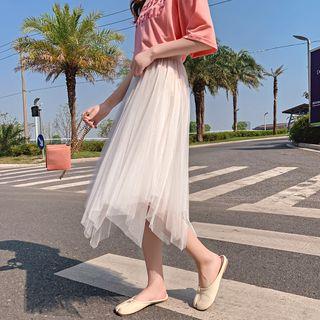 Accordion Pleat Asymmetrical Mesh A-line Semi Skirt