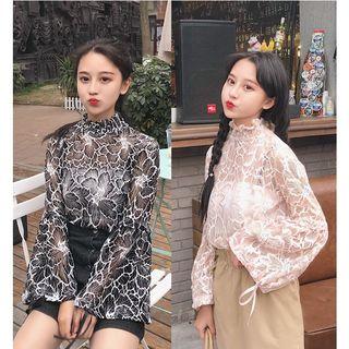 Set: Lace Mock Neck Blouse + Bandeau
