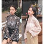 Set: Lace Mock Neck Blouse + Bandeau