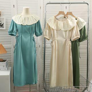 Collar-details Tie-waist Midi Dress