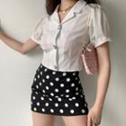 Short-sleeve Plain Shirt / High-waist Dotted Short Skirt