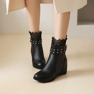 Hidden Wedge Heel Lace Trim Short Boots