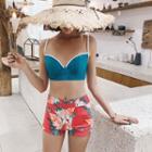 Set: Bikini Top + Printed Swim Shorts + Cover Up Skirt + Cover Up Top