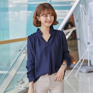 Open-placket Frill-trim Blouse
