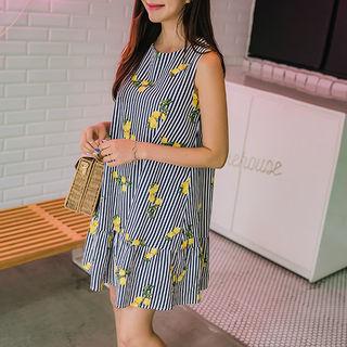 Sleeveless Floral Print Ruffle-hem Dress