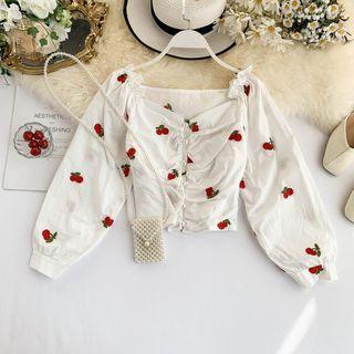 Fruit Embroidered Square-neck Blouse