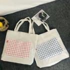 Grid Pocket Canvas Tote Bag