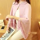 Fringed Faux Pearl Knit Cape