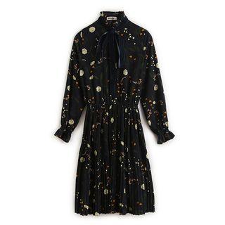 Print Long-sleeve Stand-collar Dress