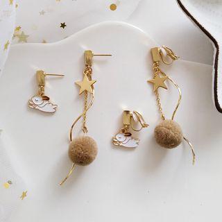Non-matching Rabbit Star & Bobble Dangle Earring