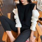 Cutout-shoulder Two-tone Sweater