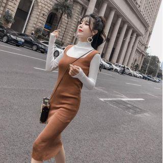 Mock-neck Knit Top + Knit Dress