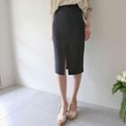 Slit-front Linen Pencil Skirt