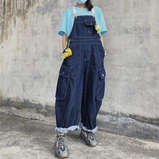 Wide-leg Denim Cargo Jumper Pants