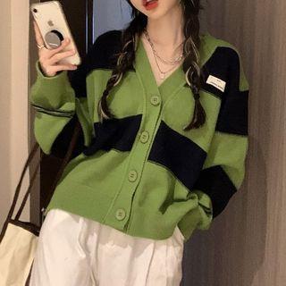 Striped Cardigan Green & Black - One Size