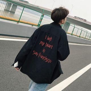 Letter-embroidered Buttoned Coat