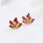 Leaf Stud Earring 1 Pair - Gold & Red - One Size