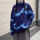 Tie-dyed Cable Knit Sweater Blue - One Size
