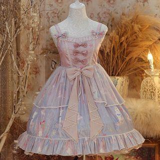 Spaghetti Strap Bow-accent Printed Lolita Dress