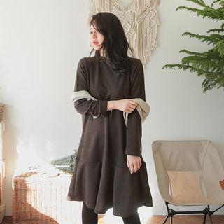 High-neck Ruffle-hem Dress
