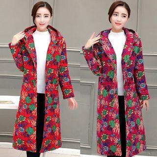 Floral Print Hooded Long Jacket
