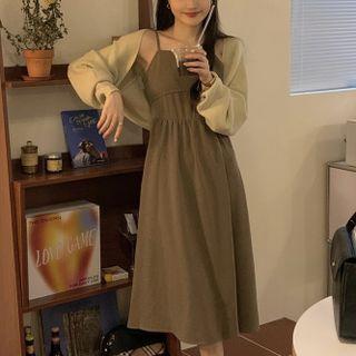 Spaghetti Strap Midi A-line Dress / Cropped Open-front Cardigan