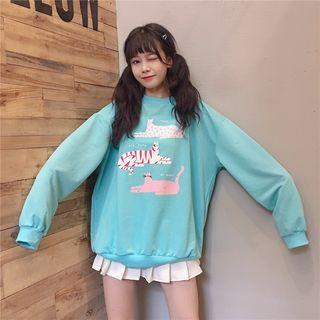Cat Print Pullover As Shown In Figure - One Size