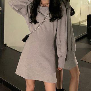 Plain Mini Sweatshirt Dress Gray - One Size