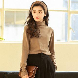 Long-sleeve Turtleneck Hoop-accent Top