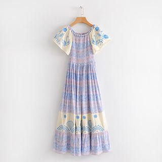 Printed Short-sleeve Maxi Dress