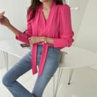 Scarf-neck Metallic-button Blouse