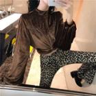 Twisted Balloon-sleeve Cropped Top/ Leopard Patterned Boot-cut Pants
