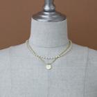 Circle-pendant Faux-pearl Layered Necklace