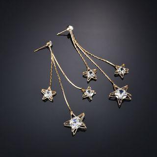 Star Rhinestone Fringed Earring Silver - One Size